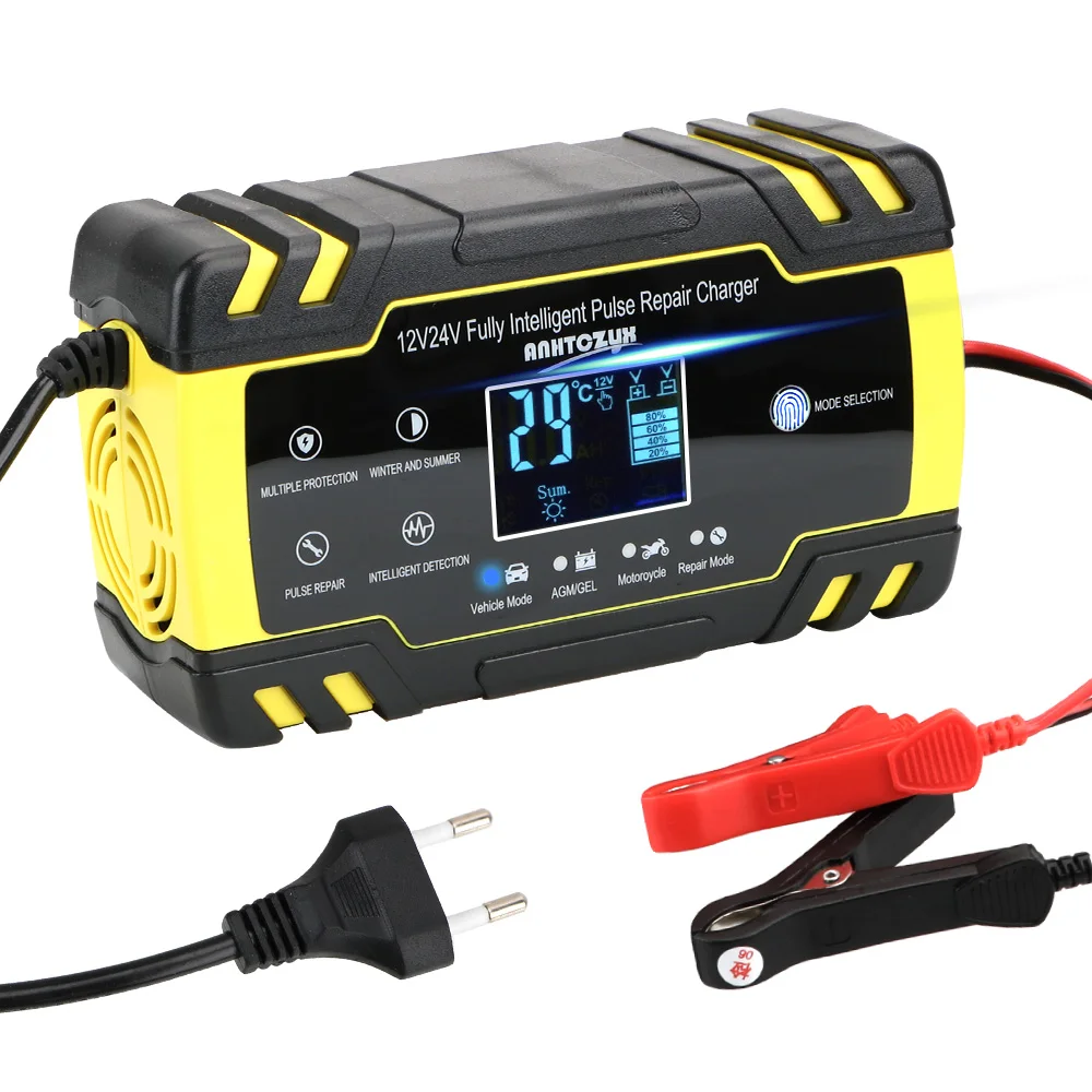 

Full Automatic Car Battery Charger Wet Dry Lead Acid Battery-chargers Pulse Repair 12V-24V 8A Digital LCD Display
