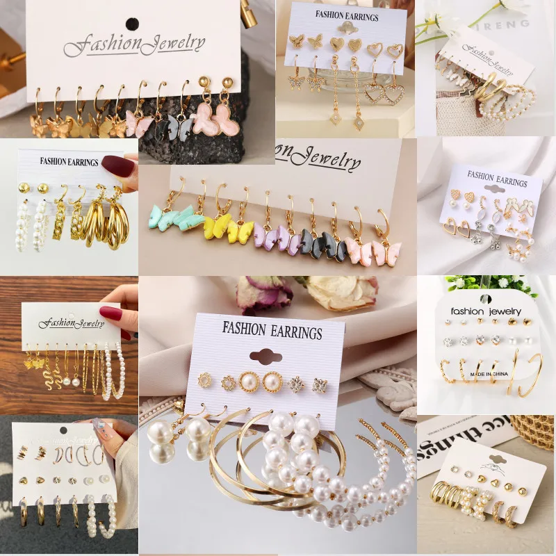 

Temperament Acrylic Butterfly Alloy Heart Pearl Pendant Earrings Set for Women Jewelry Simple Gift