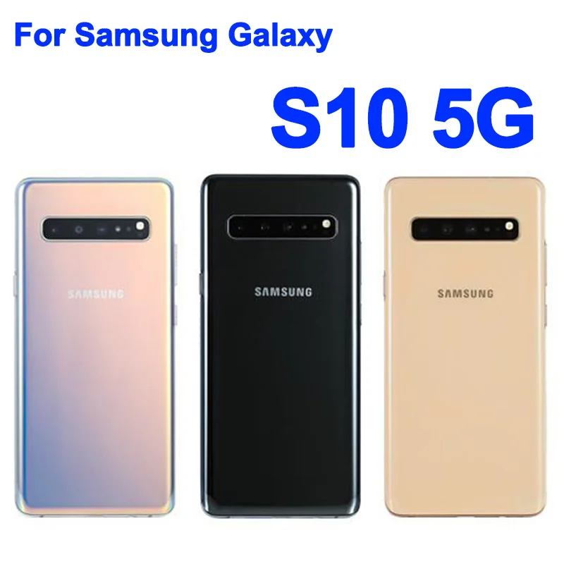 Rear Housing For Samsung Galaxy S10 5G G977 Glass Back Cover Repair Replace Phone Battery Door Case + Camera Lens  Sticker