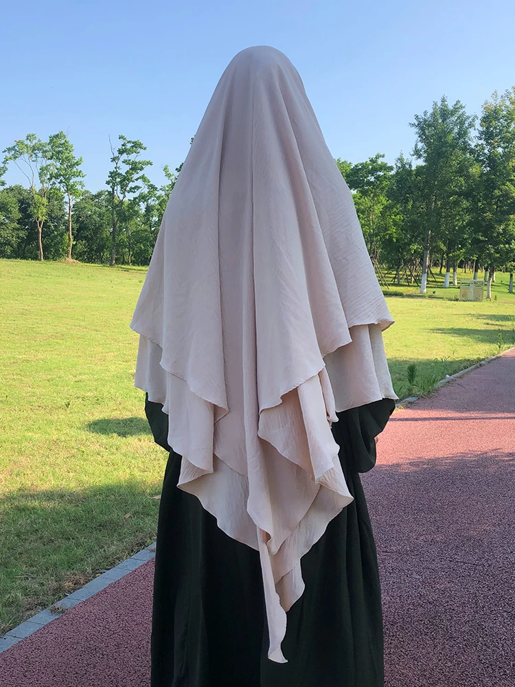 Long Khimar Hijab Scarf Wrap 2 Layers Crepe Voile Femme Musulman Muslim Fashion Ramadan Prayer Hijabs Wholesale Islamic Clothing
