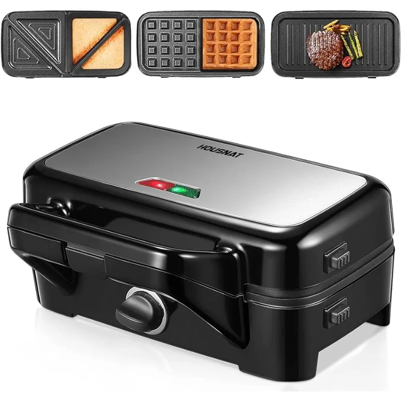 

3 in 1 Sandwich Maker, Waffle Maker with Removable Plates, 1200W Panini Press with Interchangeable Non-Stick Plates