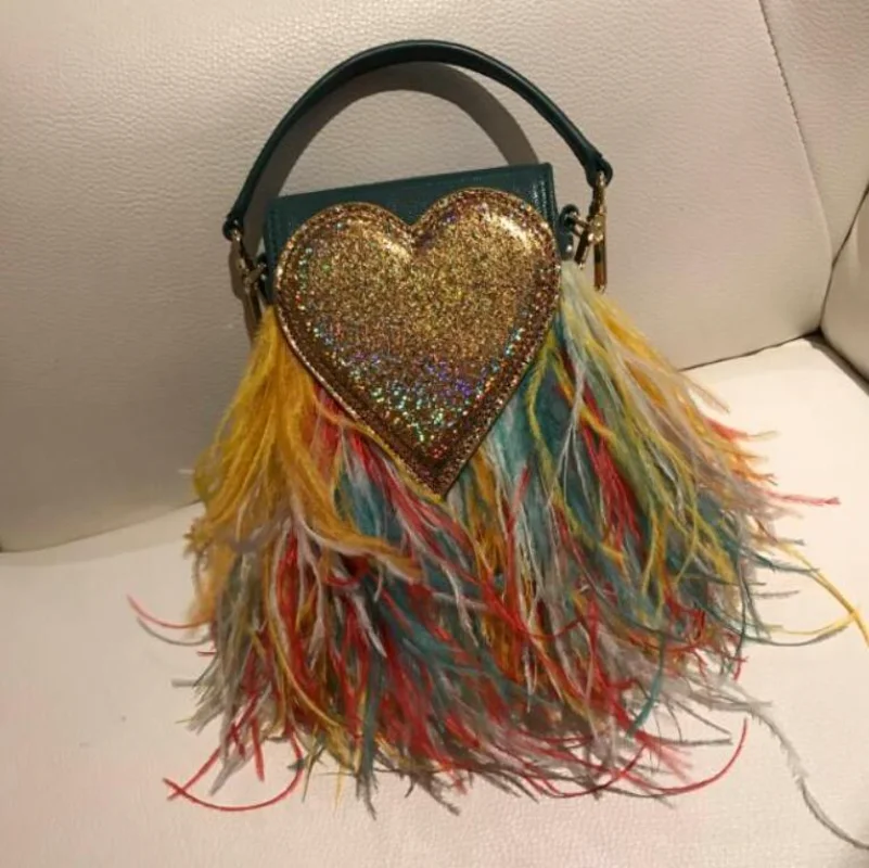 

Ostrich Feather Purses and Handbags for Women Party Clutch Designer Chain Crossbody Bag Wedding Evening Bag Tassel Shoulder Bag