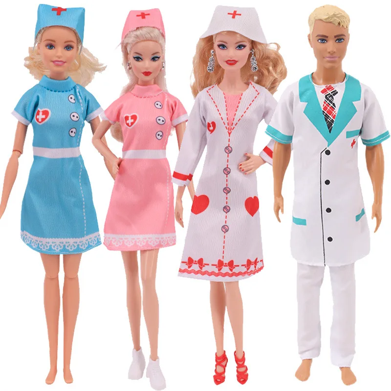 

1 Set Multiple Short skirt Nurse Doctor Wave Point Dress Shirt Denim Grid Skirt Daily Casu for Barbie Doll Kids Toy