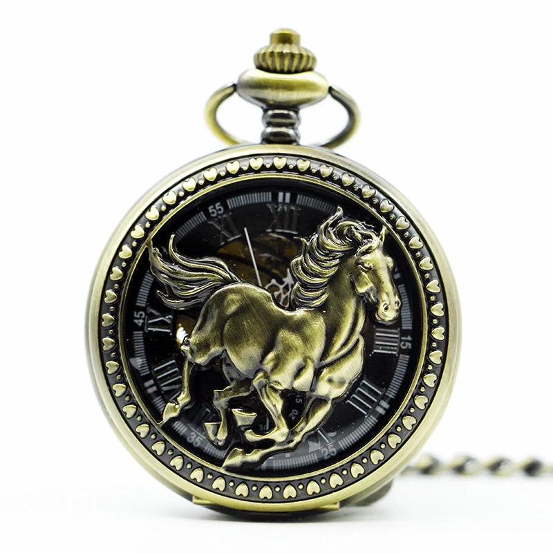 

Classic Retro Mechanical Pocket Watch Roman Numeral Clock Galloping Horse Flip Pendant Men Women Student Gifts