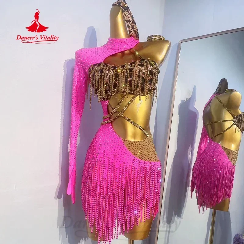 Платье для латиноамериканских танцев роскошное платье со стразами и бахромой