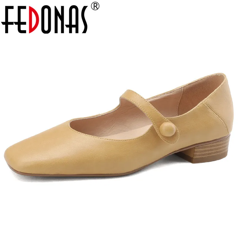 

Женские туфли-лодочки с квадратным носком FEDONAS, повседневные туфли Mary jane из натуральной кожи на низком каблуке, весна-лето 2019