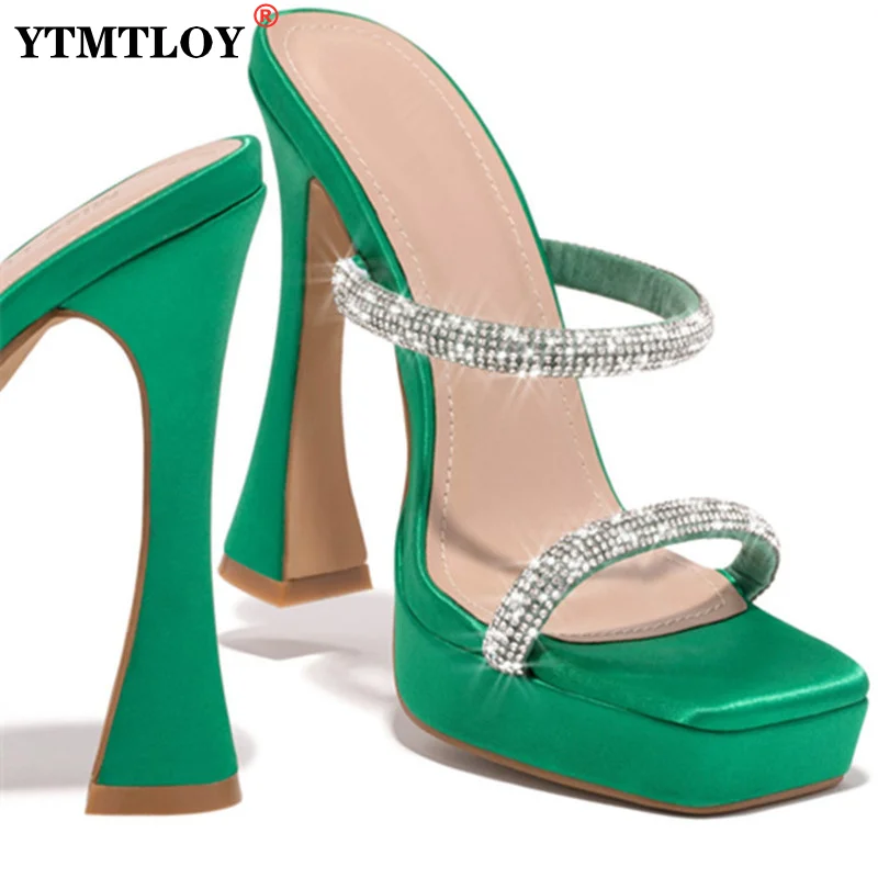 

Plus Size 35-42 Women Summer Outdoor Sandals High Heels Ladies Fashion Female Slippers Elegant Slides Platform Bling Bling