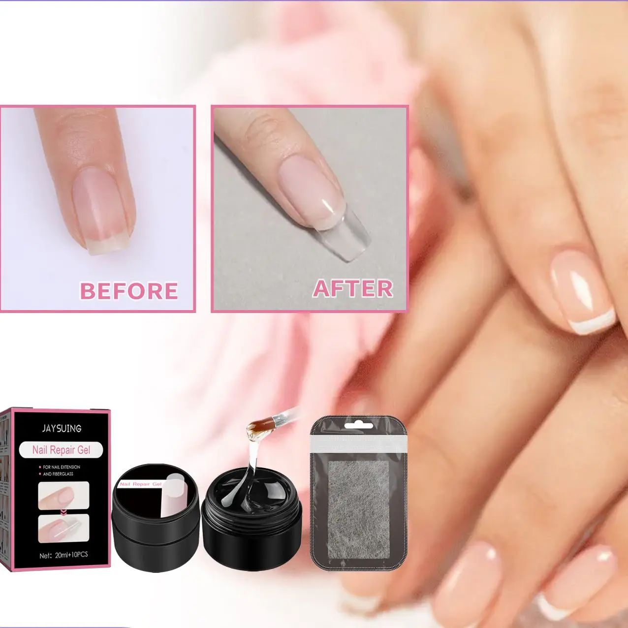 

Fiber Lengthening Nail Set Painless Lengthening Fiber Sheet Natural Crack Prevention Nail Enhancement Repair Lengthening Rubber