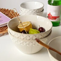 4 56inch japanese style household salad bowl ceramic retro embossed pattern breakfast yogurt bowl kitchen tableware bakeware