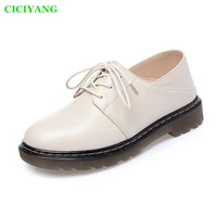 ciciyang lace up small leather shoes womens low heel shoes genuine leather thick heel work deep mouth womens single shoes