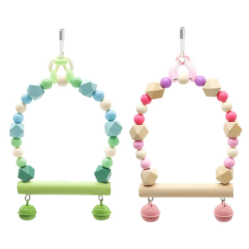 

Деревянная жевательная игрушка с разноцветными бусинами, металлические колокольчики подвесная клетка для птиц, Игрушки для маленьких птиц...