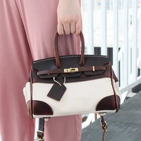new luxury handbag for women high quality tree cream first layer cowhide ladies canvas contrast color shoulder bag messenger bag