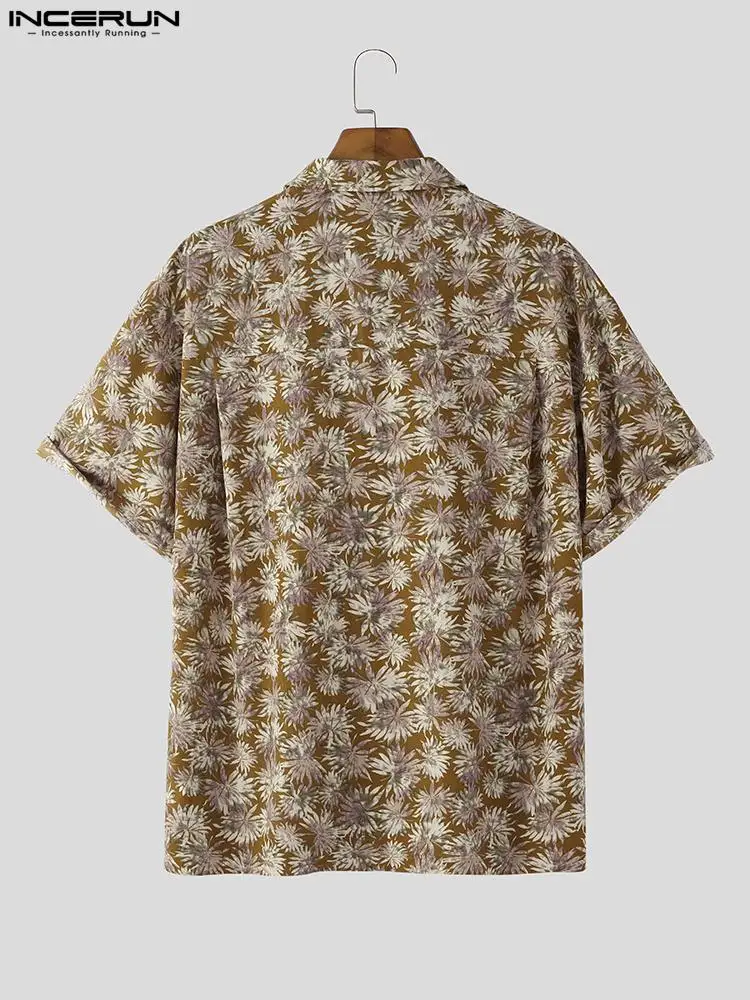 INCERUN Tops 2022 Casual Hot Sale New Men Cuban Collar Blouse Fashion Party Hot Sale Male Short Sleeve Lapel Button Shirts S-5XL
