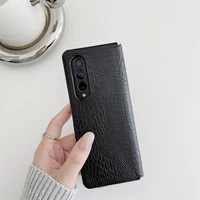 hinged protective case for samsung z fold3 case luxury leather shockproof cover siamese window shell for galaxy z fold 3 case