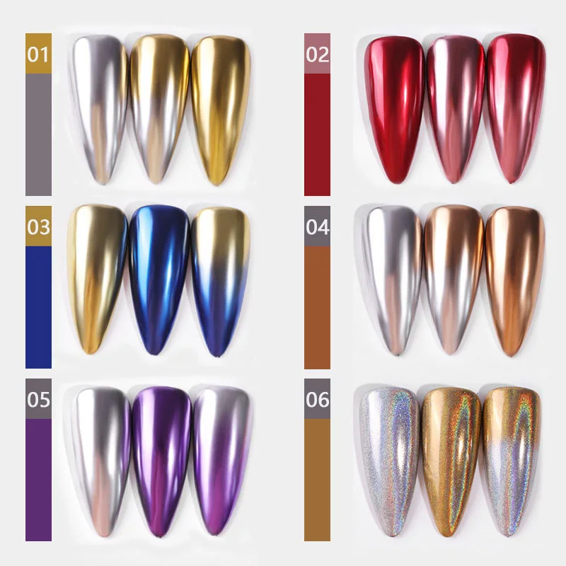 Блестящая пудра для ногтей двухцветная металлик золотой серебряный однотонный