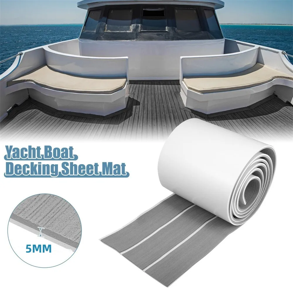 

2400x17cm EVA Faux Teak Decking Sheet Mat Non-Slip Self-Adhesive for Boat Yacht Marine Deck Pad RV Trunk Flooring Carpet