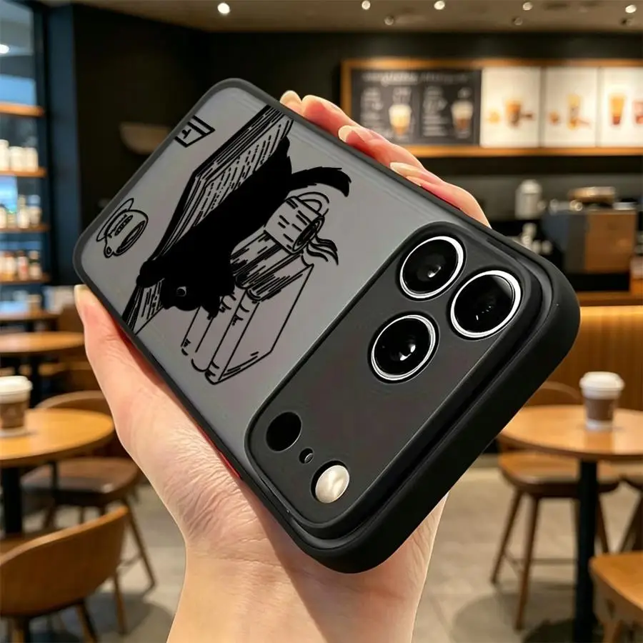Чехол для iPhone 17 Pro Max 16 Plus 7 8 SE 12 15 11 14 17e XS XR Air 13 Mini с дизайном «Кошка-кофейня» для любителей книг, задняя крышка-накладка (art.: 3920dca437574) - 3920dca437574