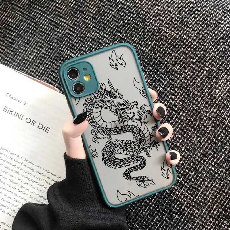 remazy fashion dragon animal pattern phone case for iphone 13 12 11 pro xs max x 7 xr 8 6plus hard transparent cover matte bag free global shipping