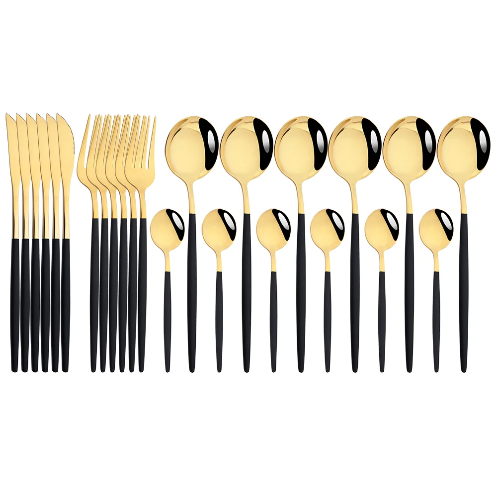 Набор столовых приборов из нержавеющей стали комплект 24 черного и золотого цвета