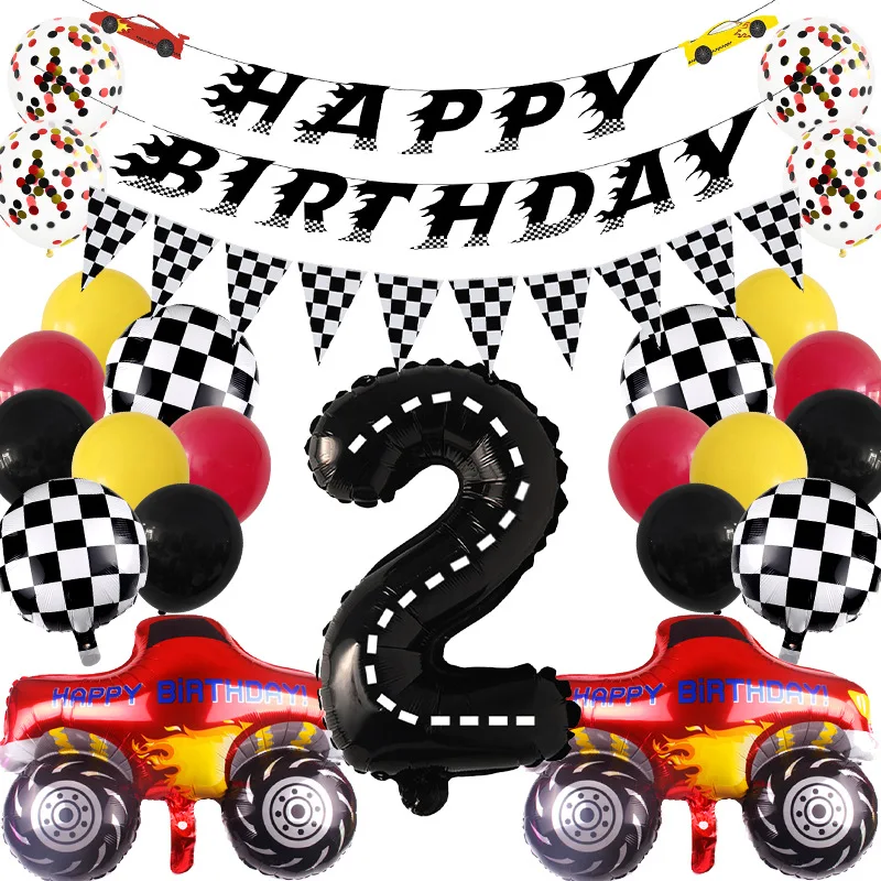 

Тема гоночного автомобиля, украшение на 2-й день рождения, две быстрой лампочки, гоночная модель, баннер на день рождения для мальчиков 2 лет
