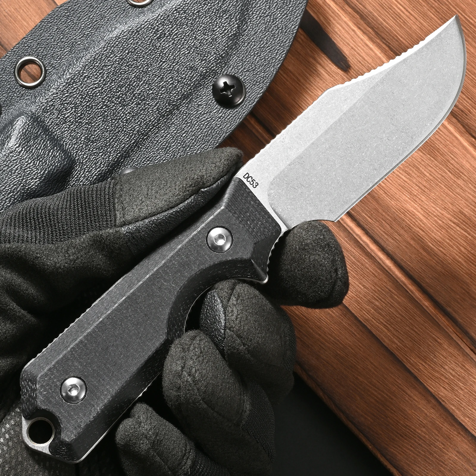 Фото Нож Eafengrow FF120 с фиксированным клинком из стали DC53, рукоять из микарты, цельнометаллический, для активного отдыха, кемпинга, работы и выживания №3