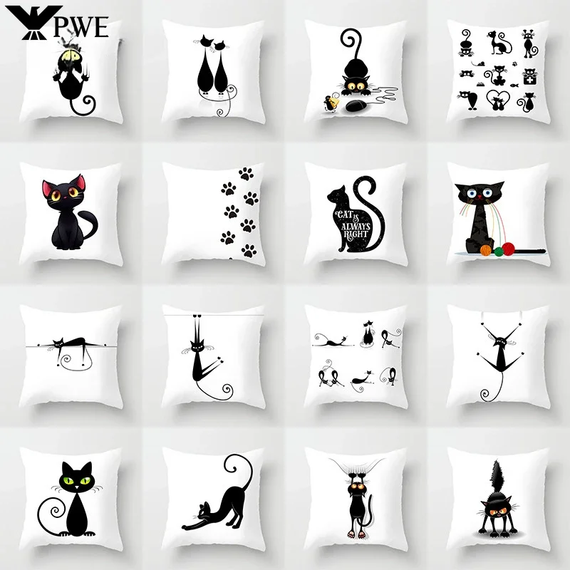 Милая мультяшная черная Рабочая подушка чехол для дивана автомобиля домашняя