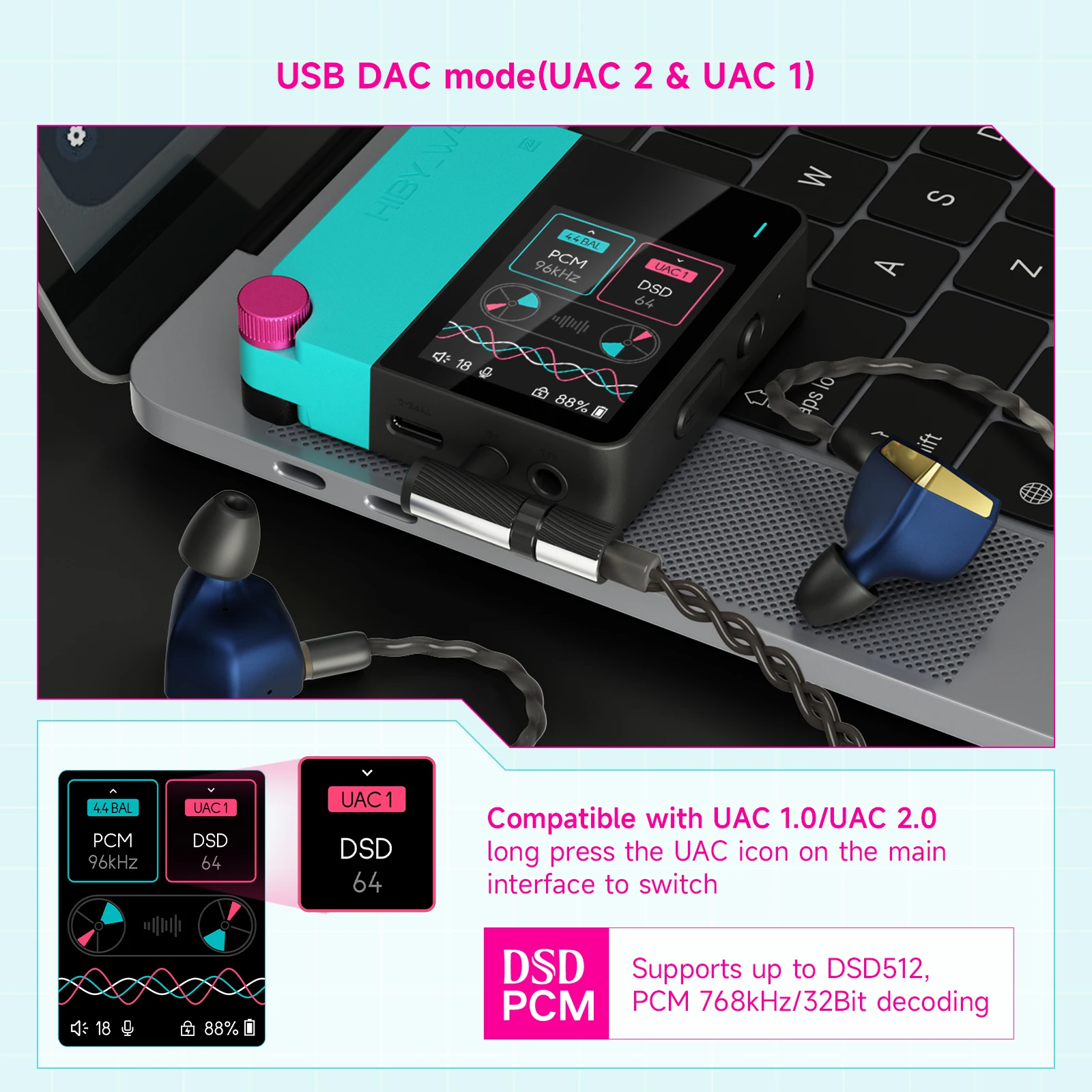 Фото HiBy W4 3.5 мм 4.4 мм Беспроводной аудиоусилитель для наушников HiFi Bluetooth 5.4 NFC CarPlay UAT LDAC aptX HD aptX-LL 1500 мАч MagSafe №3