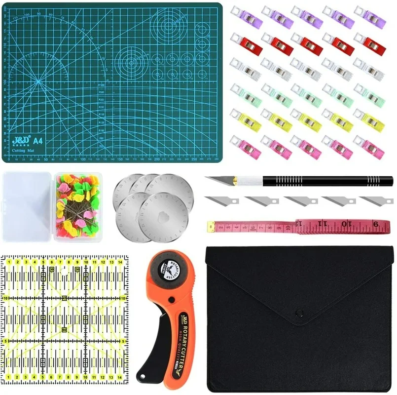 

146Pcs Rotary Cutter Set 45mm Fabric Cutter with Cutting Mat Sewing Clips Straight Pins Patchwork Ruler DIY Sewing Tools