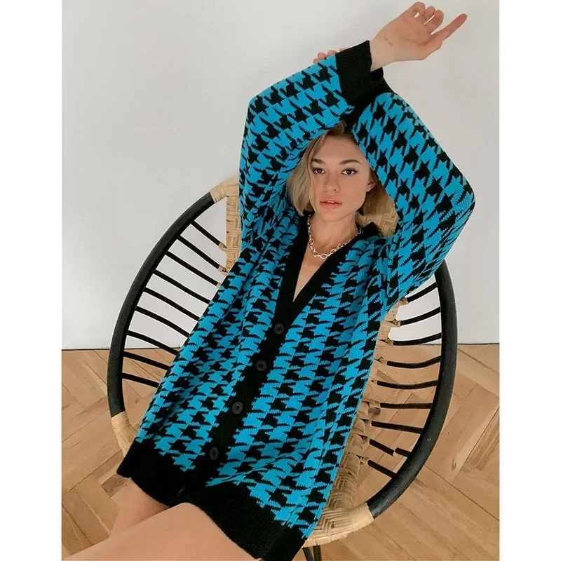 Heliar винтажный кардиган с узором гусиные лапки женская уличная одежда свободные