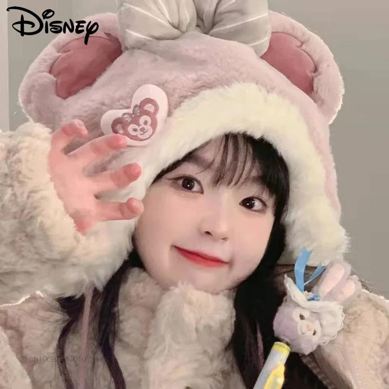 Disney ShellieMay Cute Plush Cap Women Autumn Winnter Warm Hats Korean Fashion Headwear Y2k Girl Gifts Cartoon Head Wrap Caps