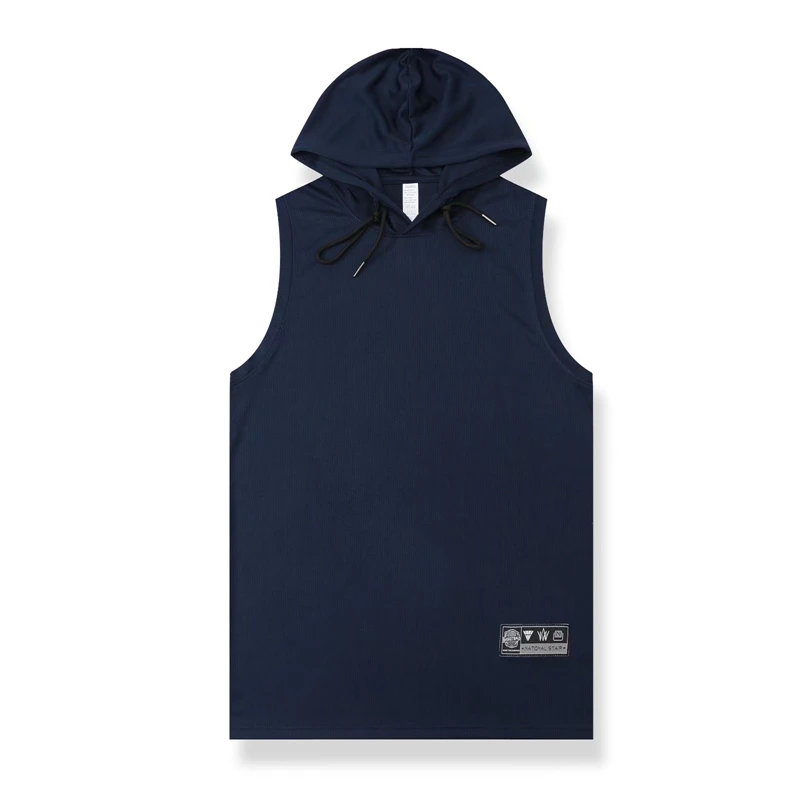 Мужской однотонный жилет с капюшоном без рукавов