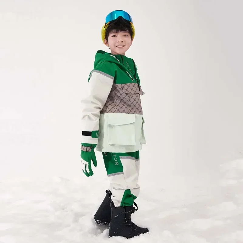 Зимний теплый ветрозащитный лыжный костюм для девушек с принтом