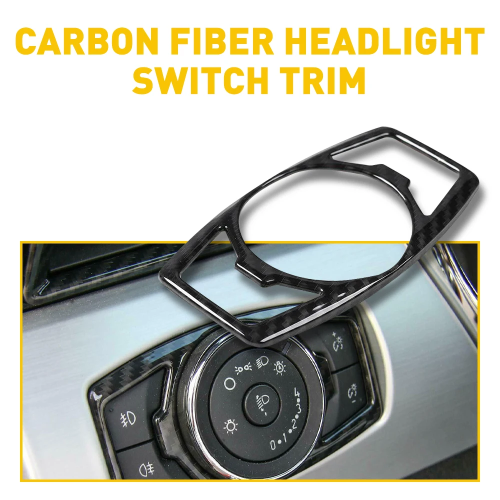 1Pcs Carbon fiber Headlight Switch Trim Decor Cover for Ford Mustang 2015 2016 2017 2018 2019 2020 Car Styling Accessories