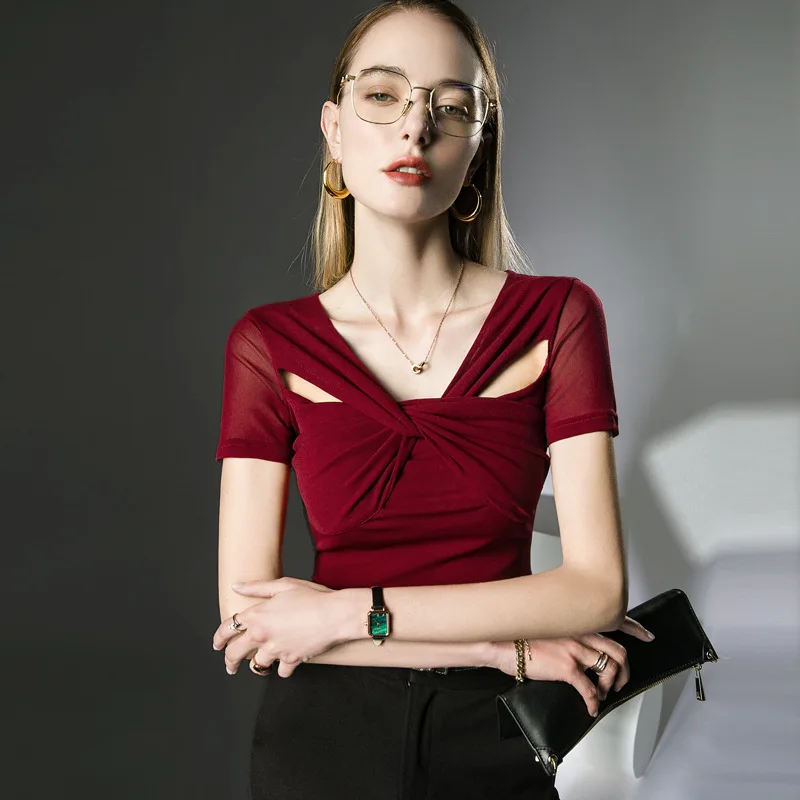 

High Quality 2023 Women T-shirt Elastic Force Design Female Spring Summer Sexy Crop Tops Clothes Fashion Bodysuit Tees Y2k Goth