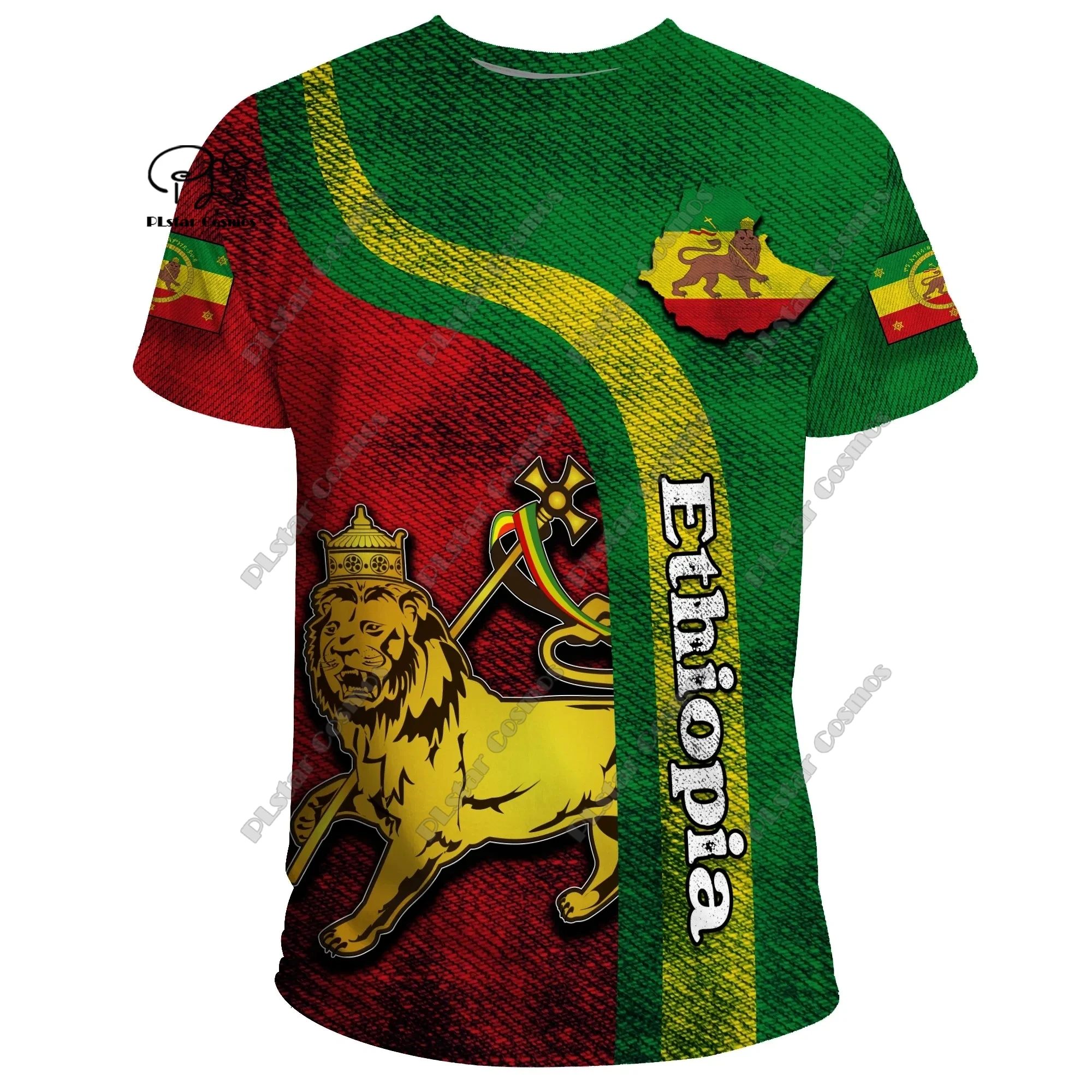 

3D Printing Ethiopian Country Flag Tattoo Retro Summer Harajuku Unisex Streetwear Short Sleeves Casual Collection 3