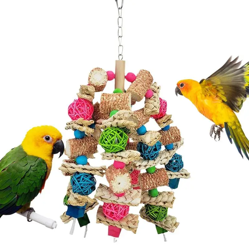 

Bird Chewing Toys Natural Multicolored Parrots Cage Chewing Toy For African Grey Macaws Cockatoos Tearing for Small Parakeets