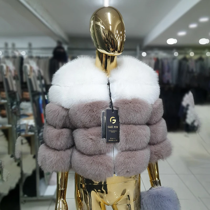 Dismantle Fox Fur Jacket Woemn Winter New Contrast Color Long Sleeve Tops 2022 Fur Strip Sewed Toghter Fox Real Fur Coat Lady