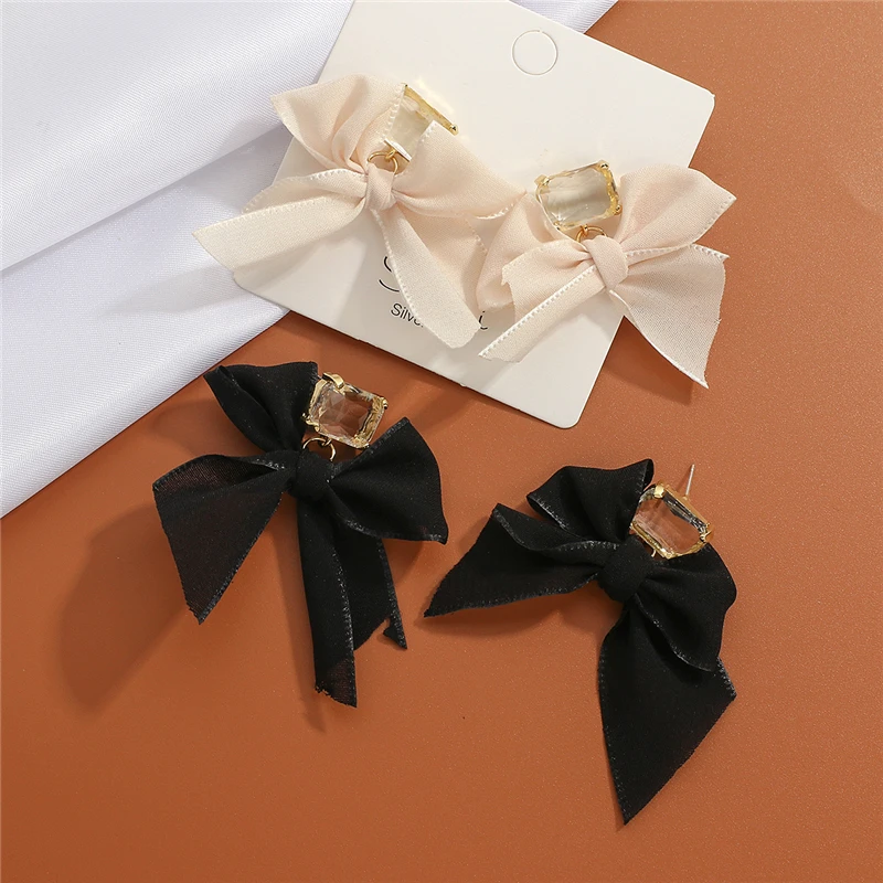 

Vintage Creative Bowknot Cloth Rhinestone Earrings for Women Jewelry