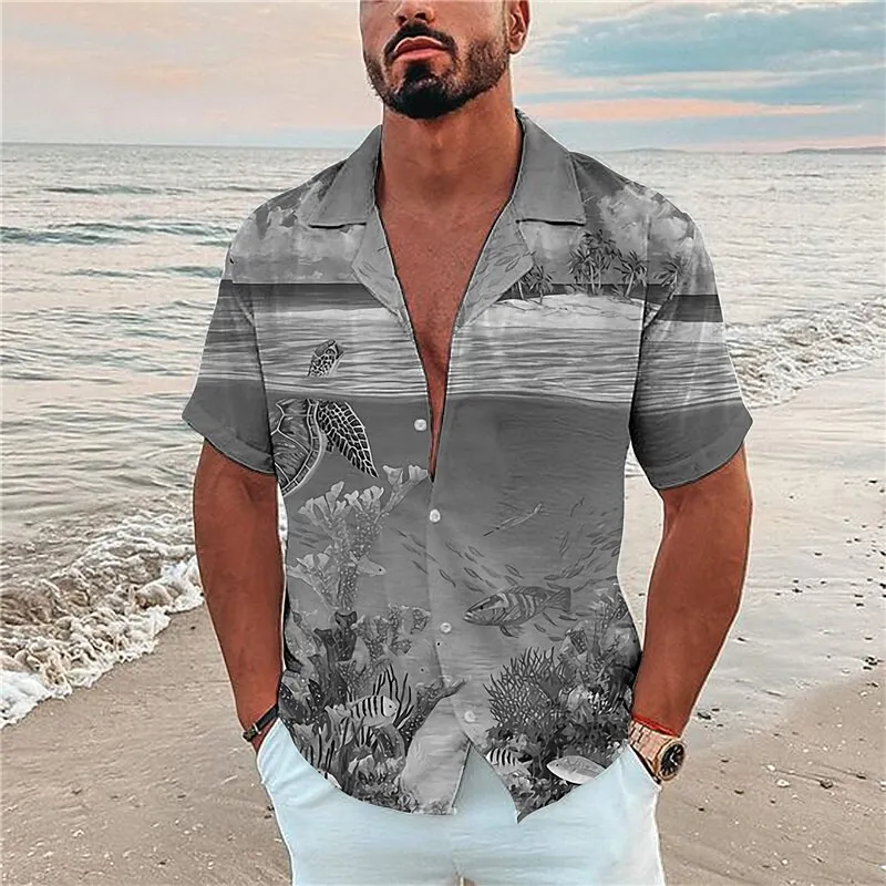 

Men's Shirt Summer Hawaiian Shirt Graphic Prints Marine Life Turndown Holiday Short Sleeve Button-Down Clothing lStreetwear