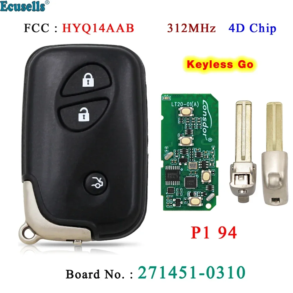 Ecuslles 3-кнопочный Smart Prox Keyless Go Remote Key 312 МГц 4D чип для Lexus GS430 GS460 GS450H IS350 LS460L 231451 -0410
