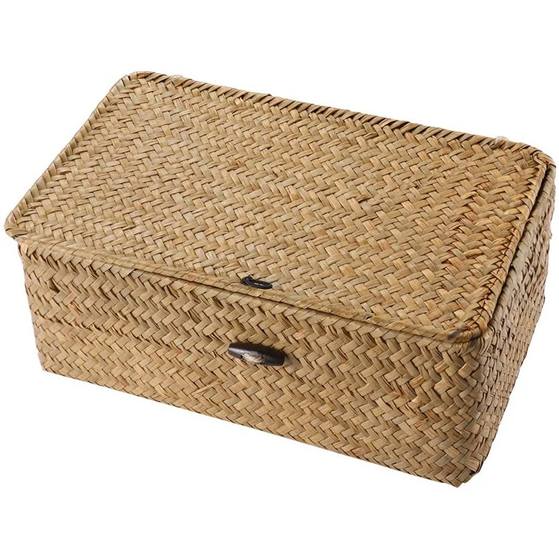 

Seagrass Hand Woven Storage Box Storage Box Storage Basket Makeup Organizer Multipurpose Container With Lid