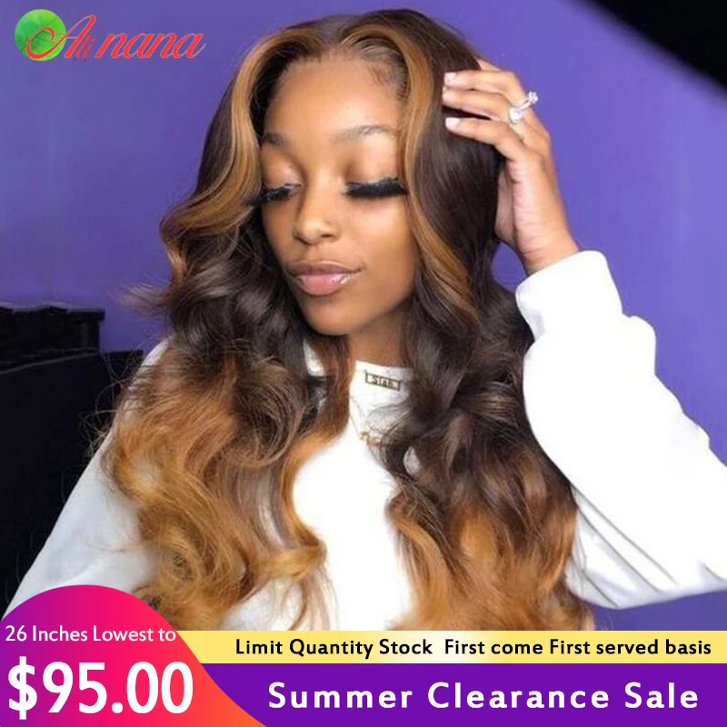 2022 Summer Clearance Sale!Ombre Colored 4/30 Body Wave 13x4x1 Lace T Part Wig Transparent Lace PrePlucked With Natural Hairline