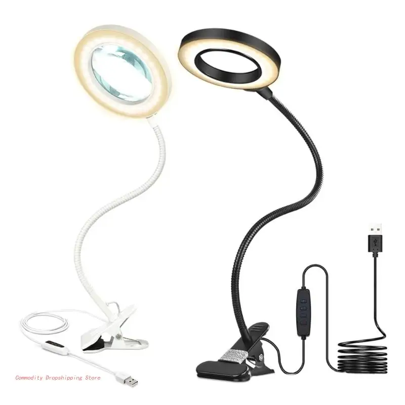 

5X Magnifying Glass with Light,Real Glass Lens Desk Lamp 3 Color Modes, Hands Free Lighted Magnifier