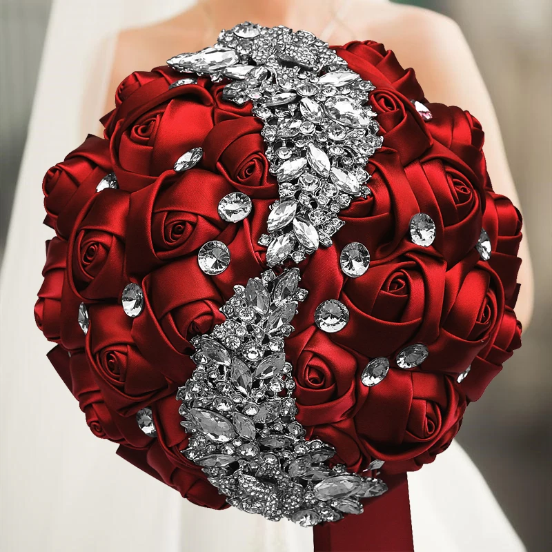 

1pc/lot Wine Bridal Wedding Bouquets Crystal Brooch Bride Bouquet Bridesmaid Diamond Bouquet Marriage Accessories
