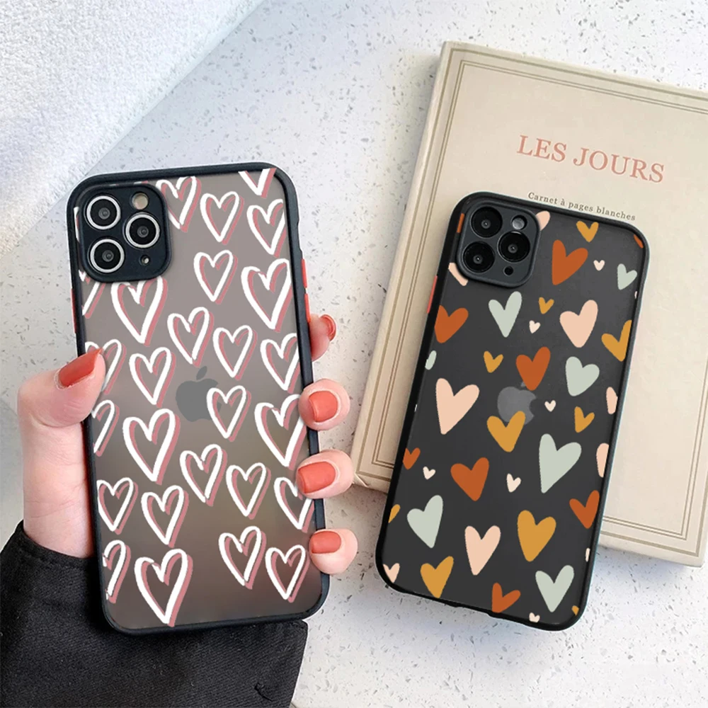 

Love Heart Phone Case for IPhone 14 13 12 11 ProMax Mini Plus Acrylic Hard Back Cover for IPhone XR XS Max 7 8 SE 2022 Capas