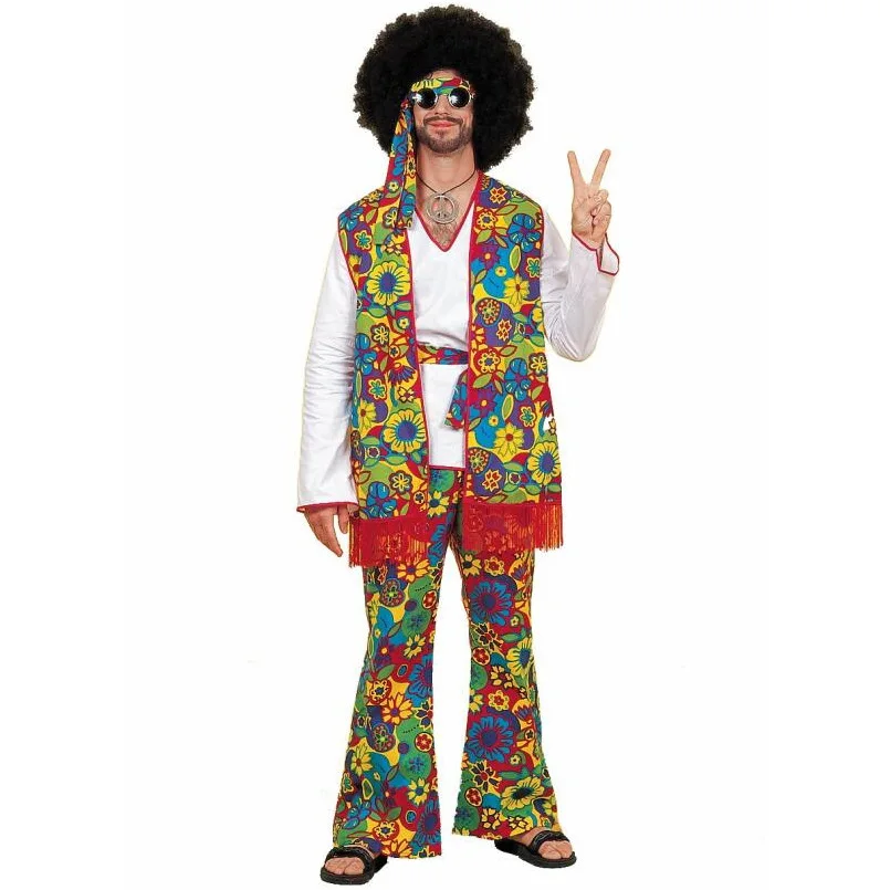 

Sexy Adult Men 60s 70s Peace Love Retro Hippie Costume Halloween Carnival Party Hippy Disco Cosplay Suit