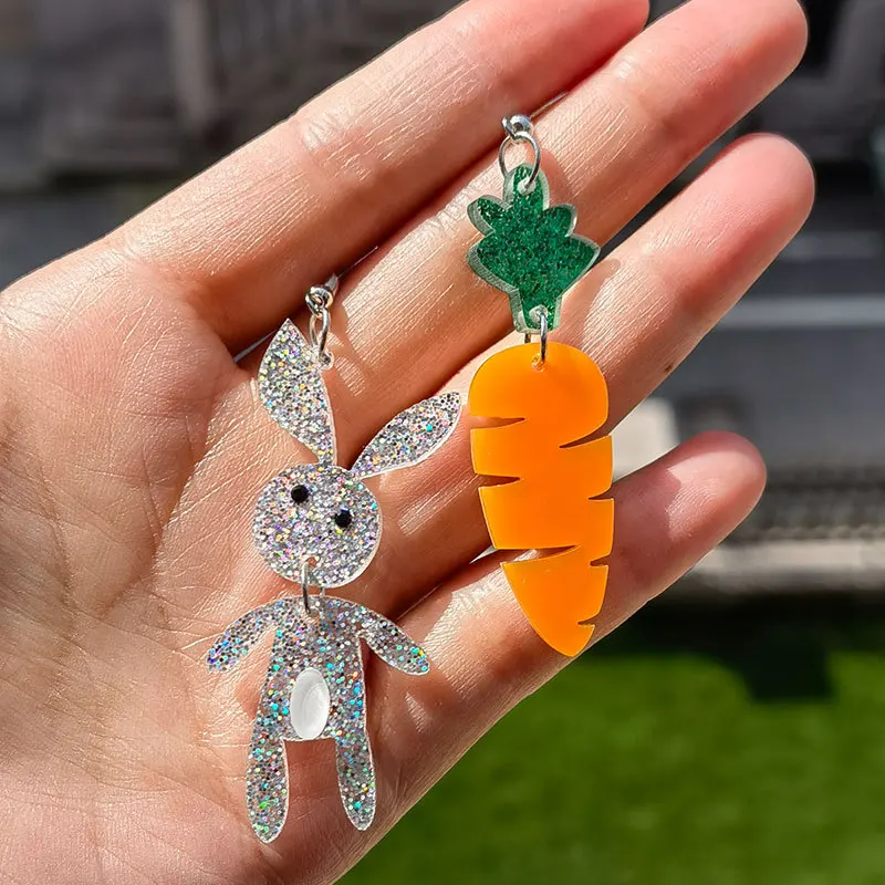 Новые корейские милые асимметричные серьги в виде кролика и моркови женские