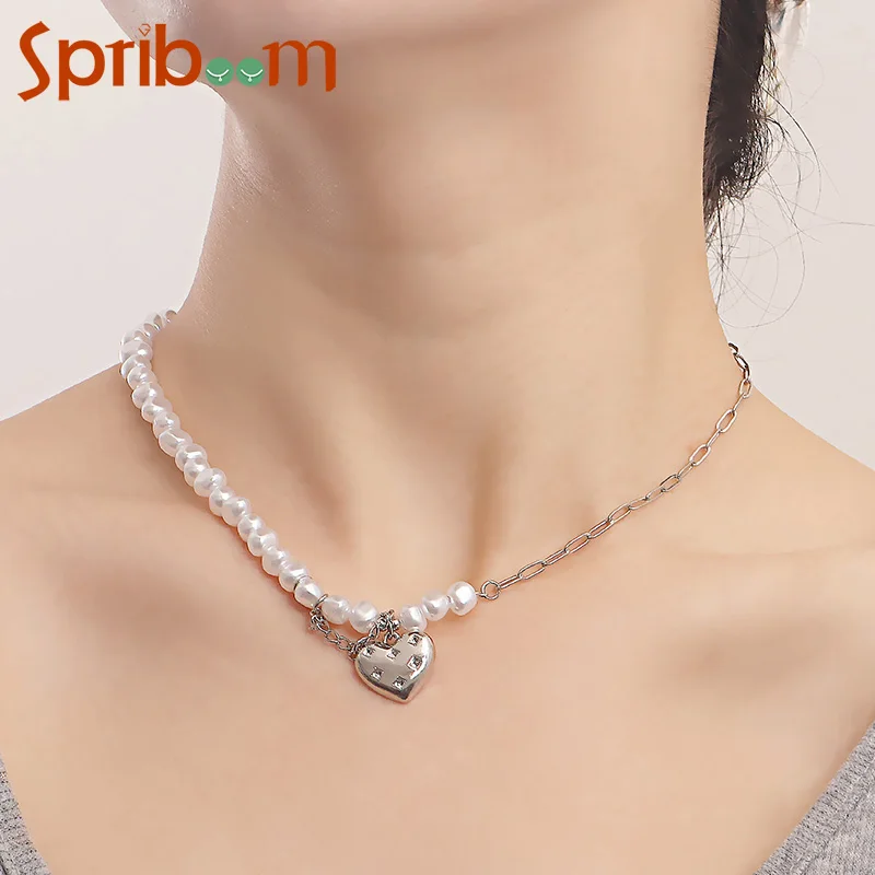 

Women Pearl Necklace Asymmetric Imitation Pearl Chain Choker Love Heart Pendant Necklaces 2022 New Trendy Jewelry Female