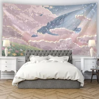pink sky and whale tapestry banners flag poster kawaii room decor tapestry boho decor aesthetic room decor wall hanging painting