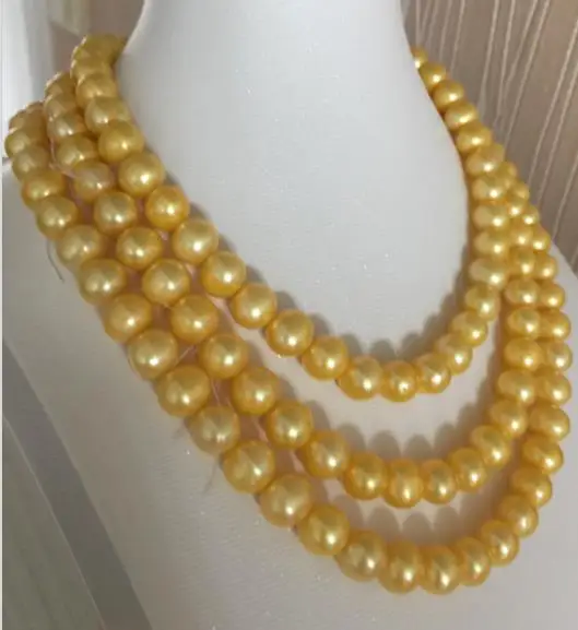 

elegant AAA 8-9mm south sea round gold pearl necklace 48inch 14\